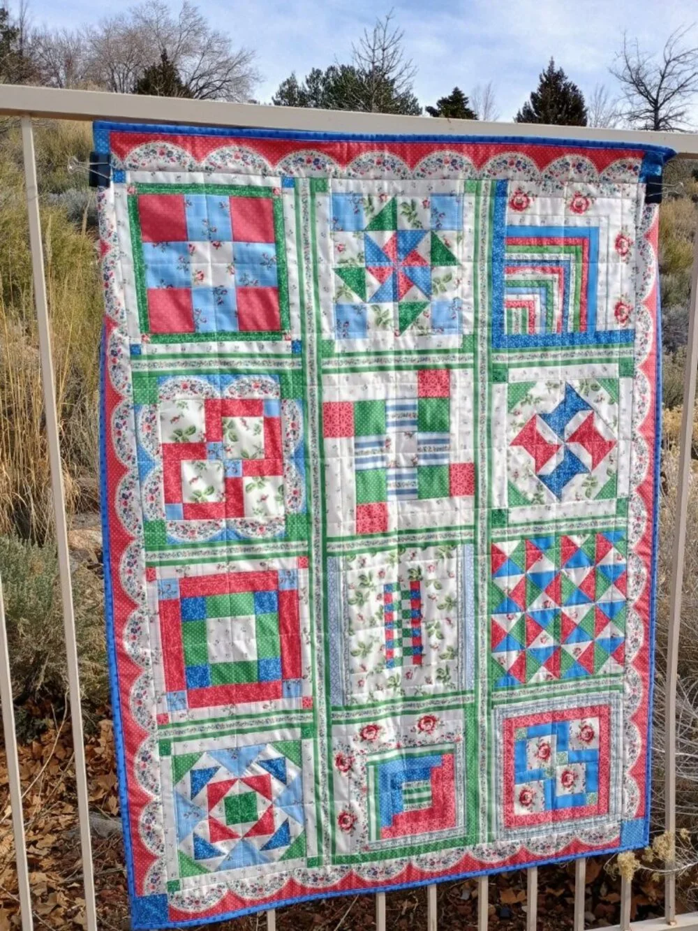 💚❤️💙BN HANDMADE COTTAGE CORE GRANNY CHIC SAMPLER QUILT